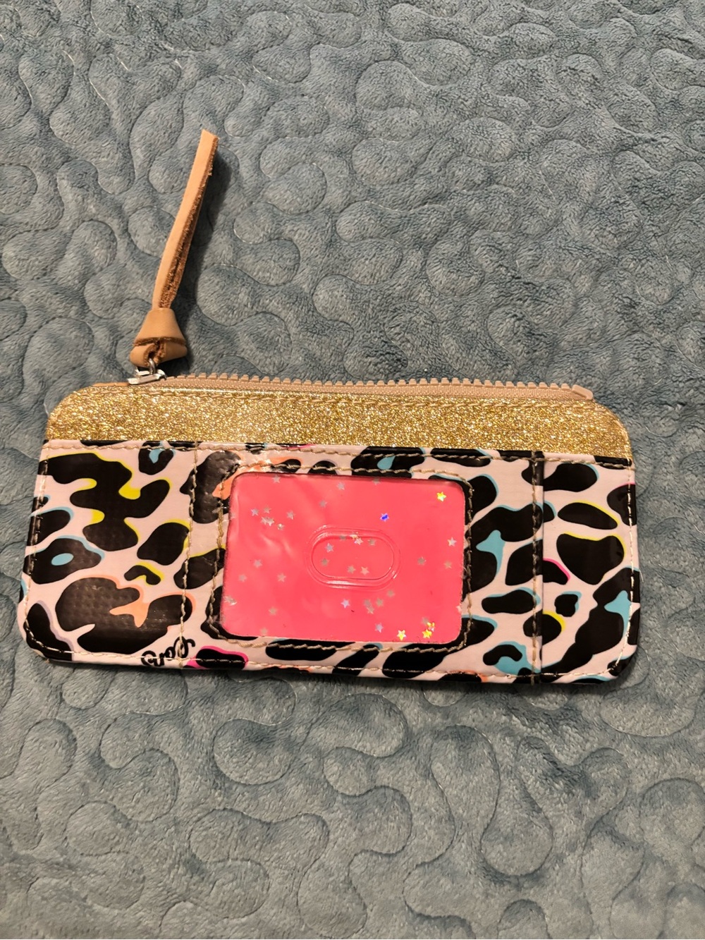 Glitter Accent Leopard Card Wristlet - Pink